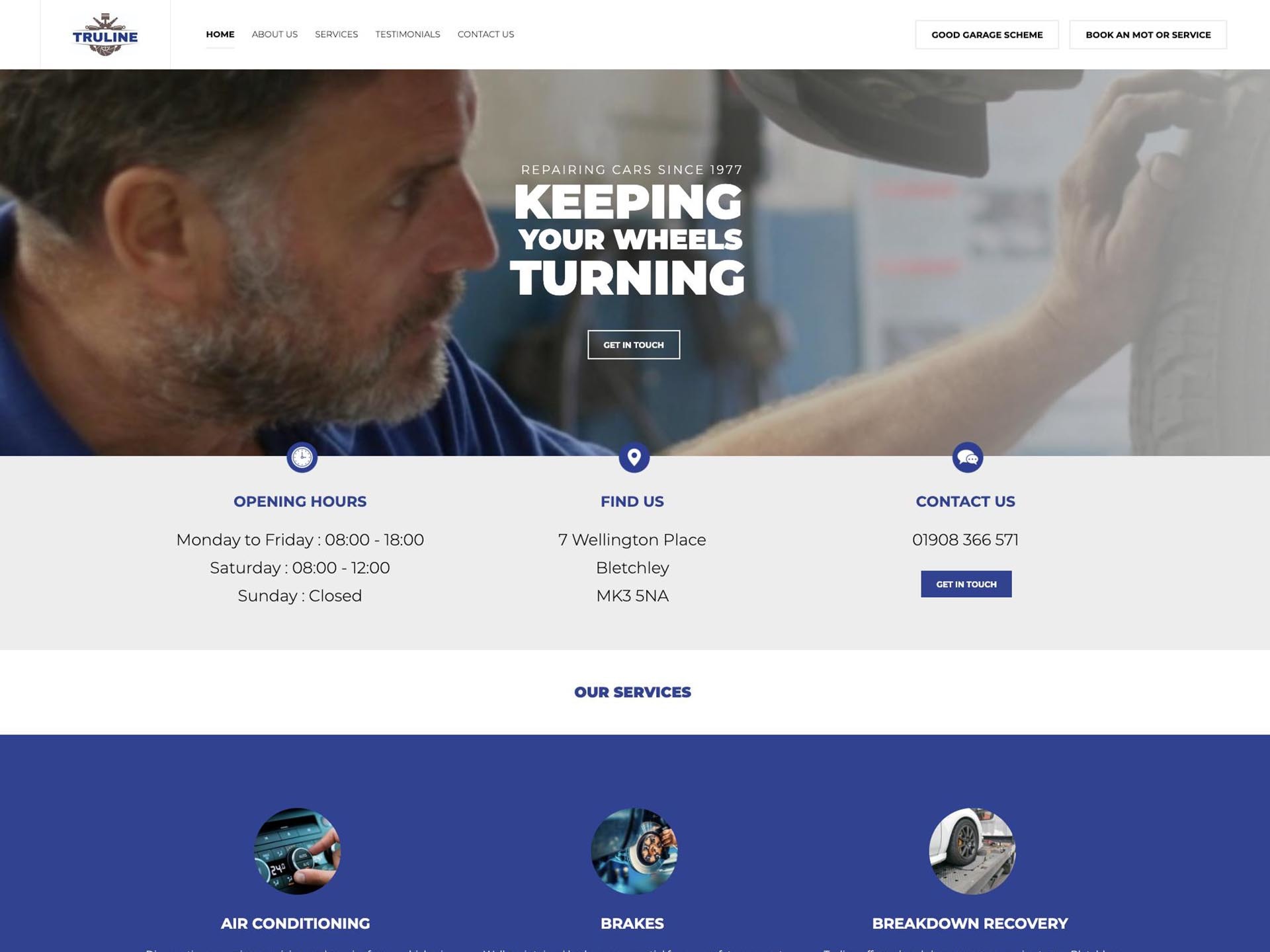 A car repair company's website design
