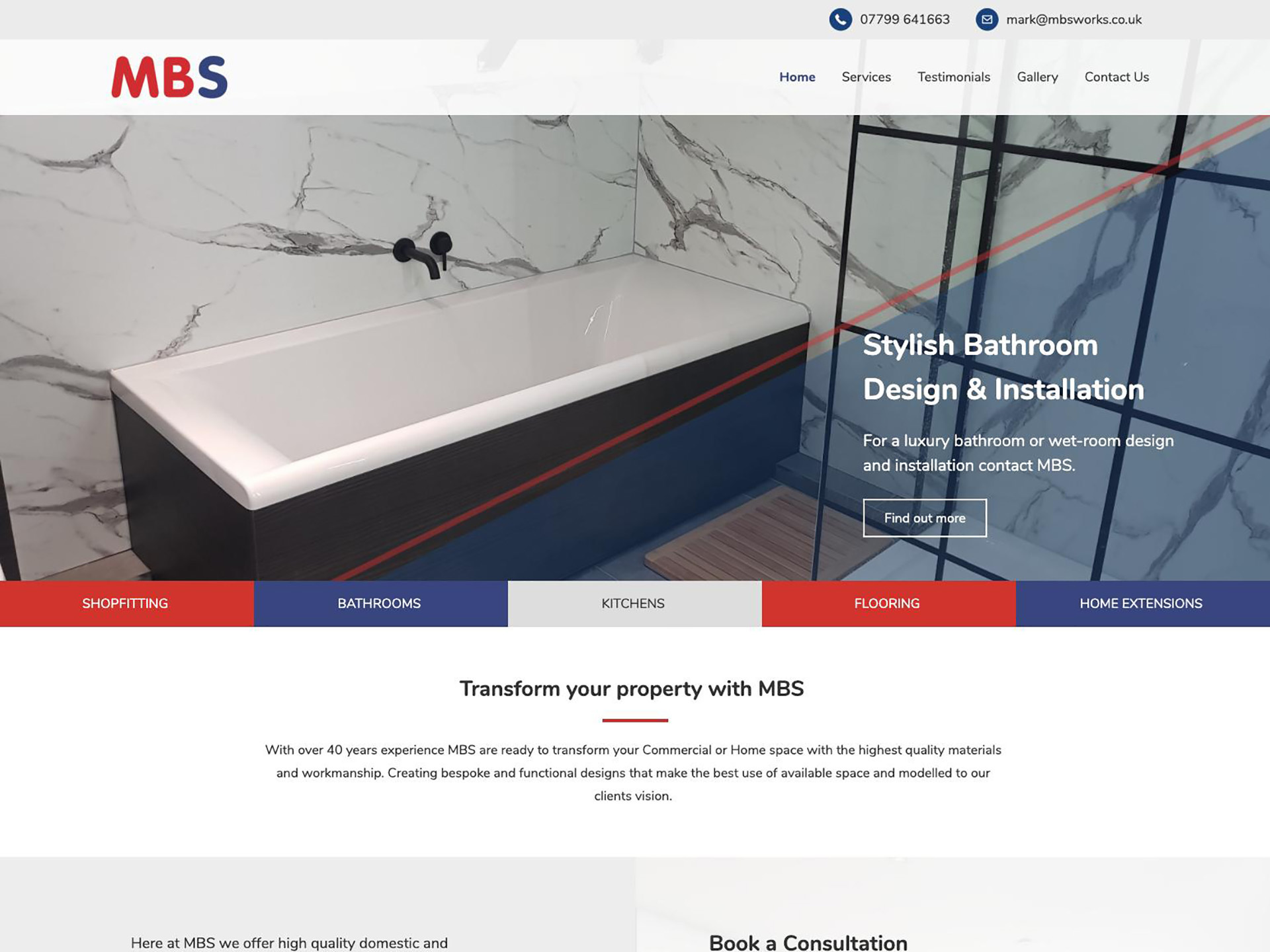 A website design for a bathroom installation company