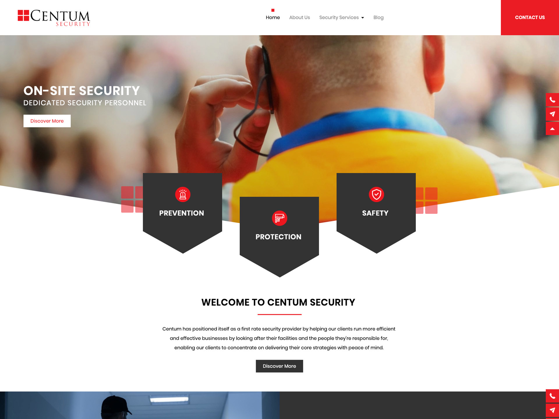 A website design for an on-site security company